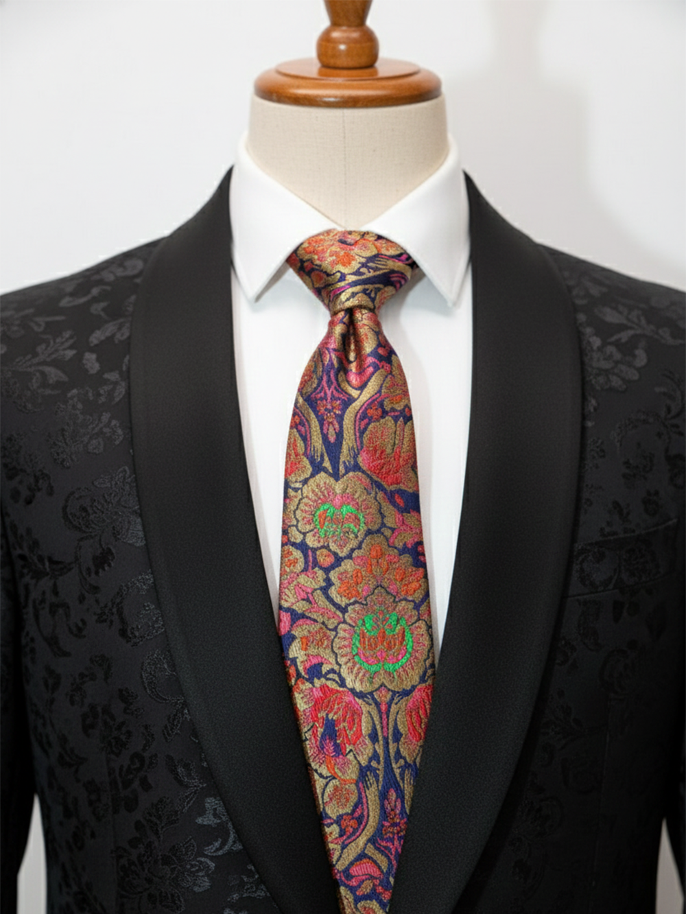 Luxury Floral Paisley Art silk Necktie Navy Blue & Gold Patter - Image 3