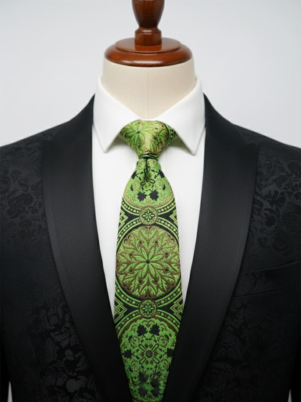 Elegant Green Silk Necktie Dark & Light Shade Woven Design - Image 3