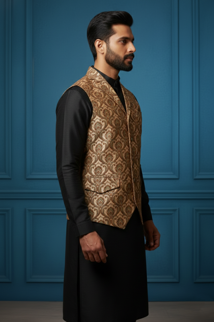 Men’s Vintage Brocade Damask Waistcoat – Formal Victorian Style Vest - Image 4