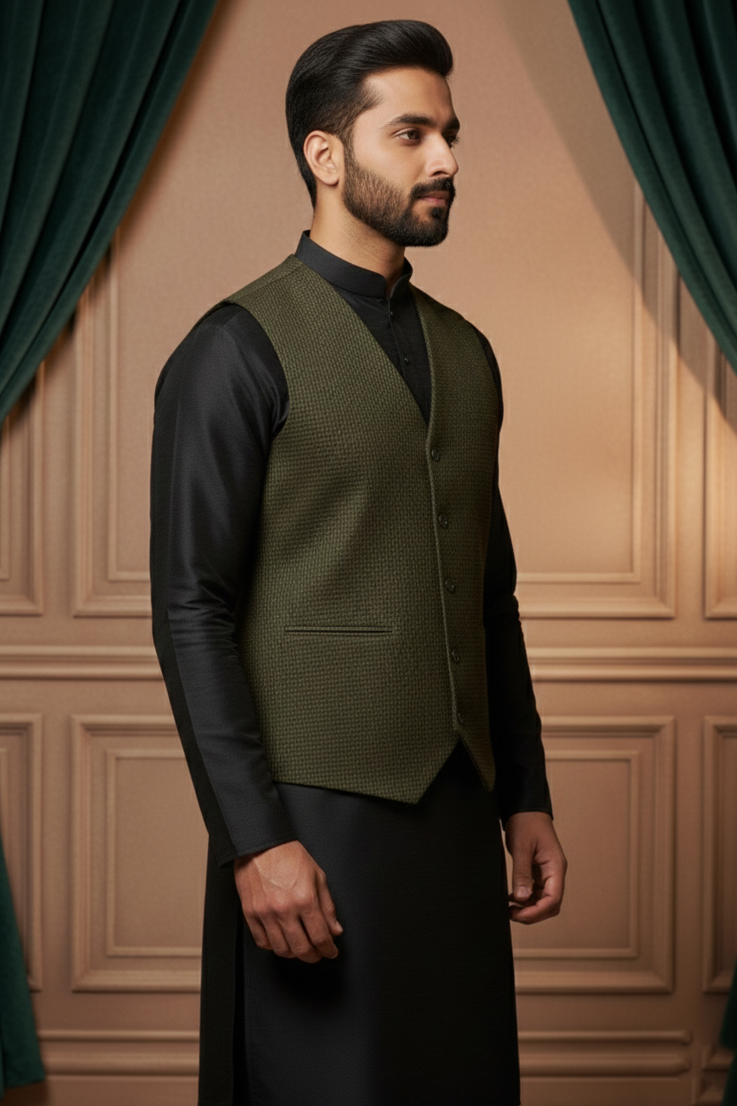 Men’s Classic Checked Waistcoat | Slim Fit Formal Vest with Button Closure | Sleeveless Suit Vest for Weddings & Business Wear - Image 4