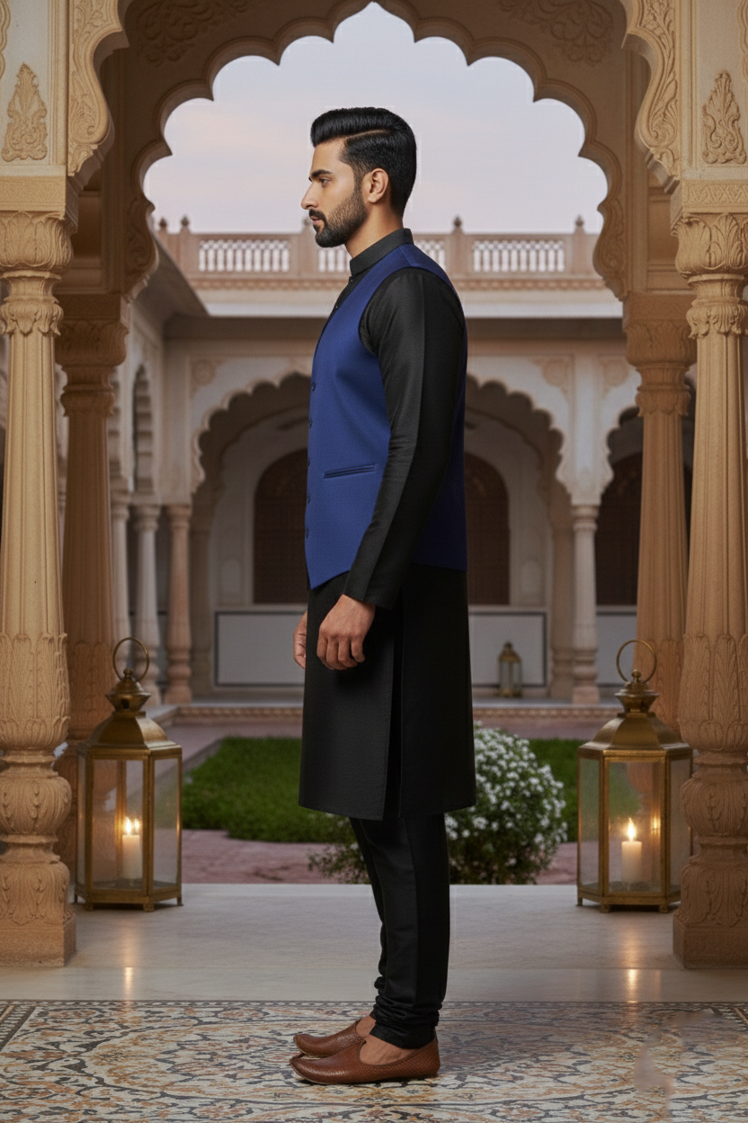 Men’s Royal Blue Classic Waistcoat | Slim Fit Formal Nehru Style Vest - Image 4