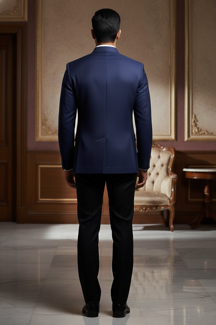 Men's Premium Navy Blue Bandhgala Safari Jacket Slim-Fit Ethnic Jodhpuri Blazer with Cargo Pockets - Image 3