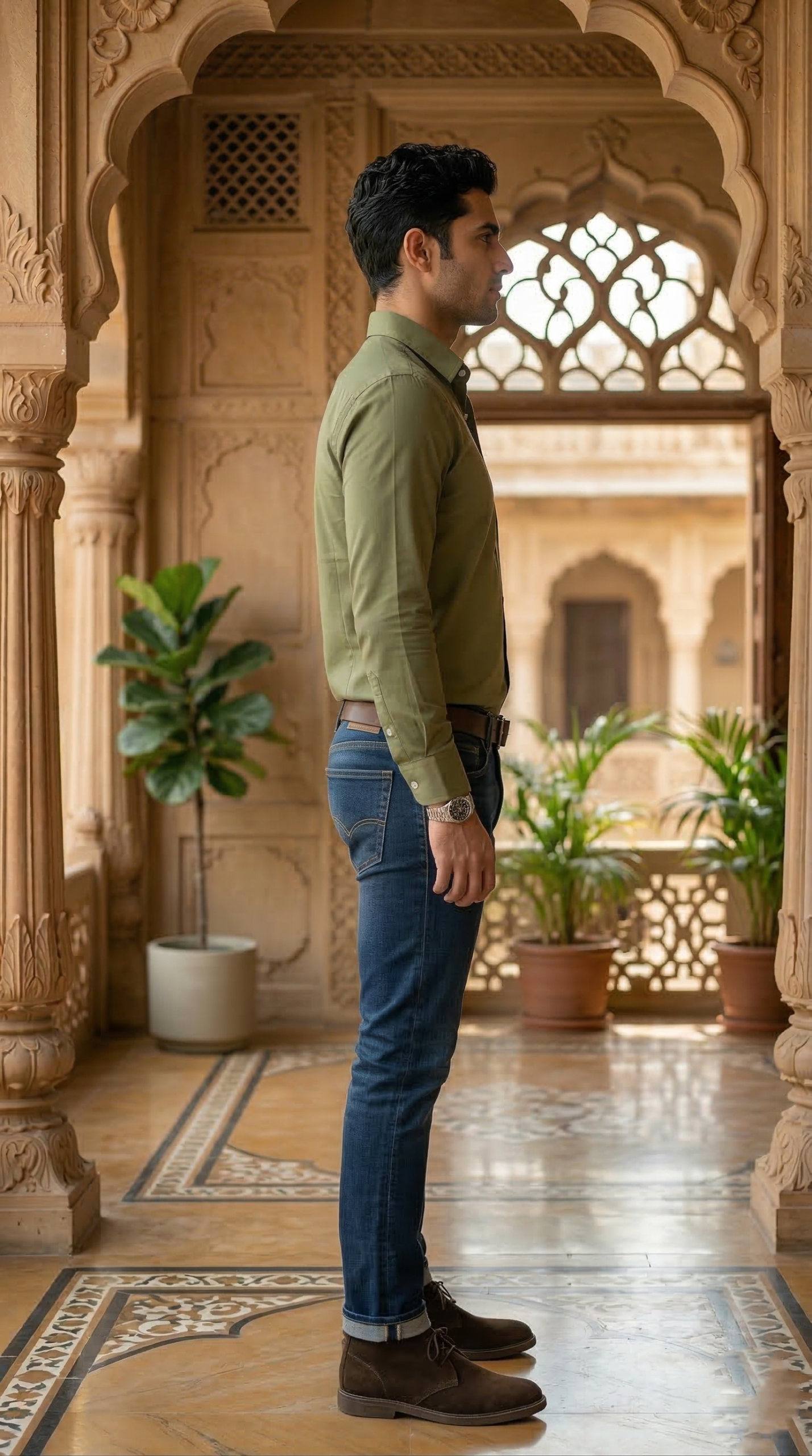 Men's Modern Olive Poplin | The Versatile Casual Essential - Image 3