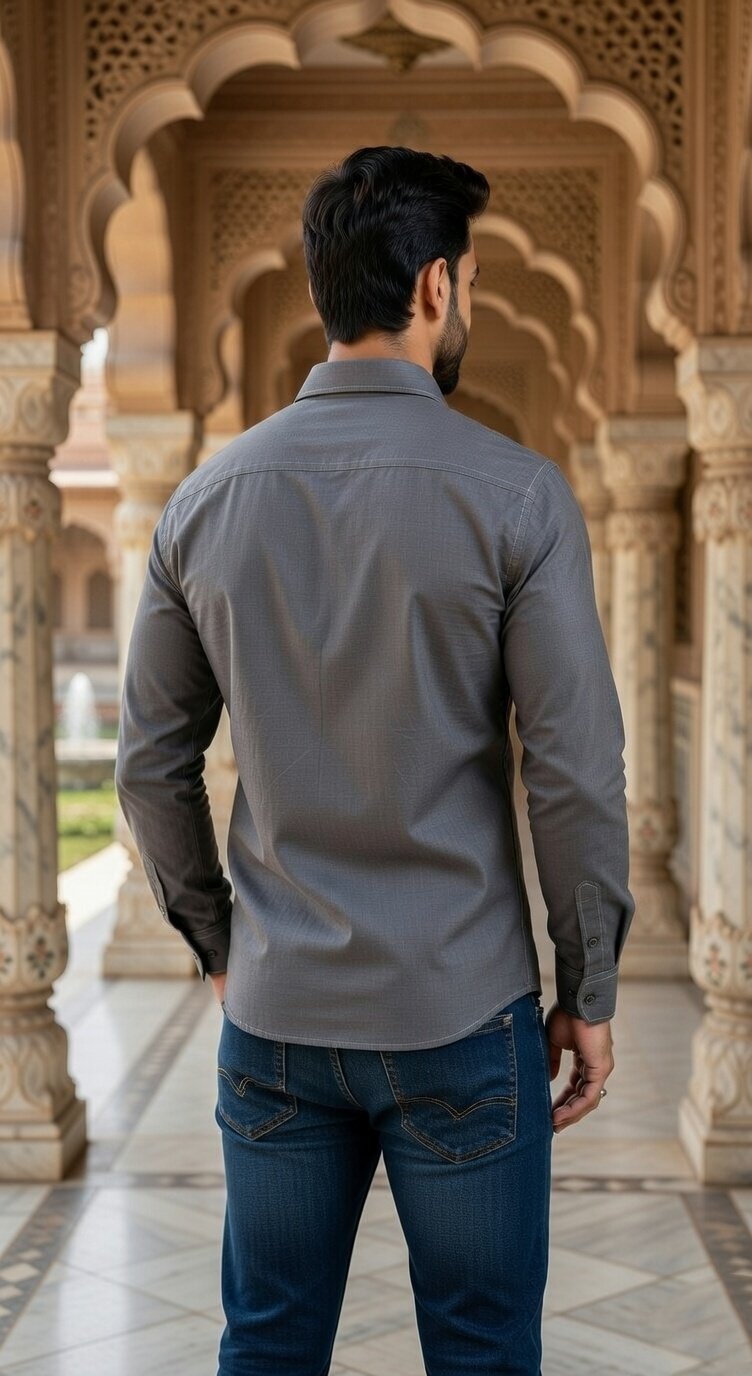 Men’s Dark Grey Casual Shirt – Premium Cotton Regular Fit Stylish Button-Down Everyday Shirt - Image 3