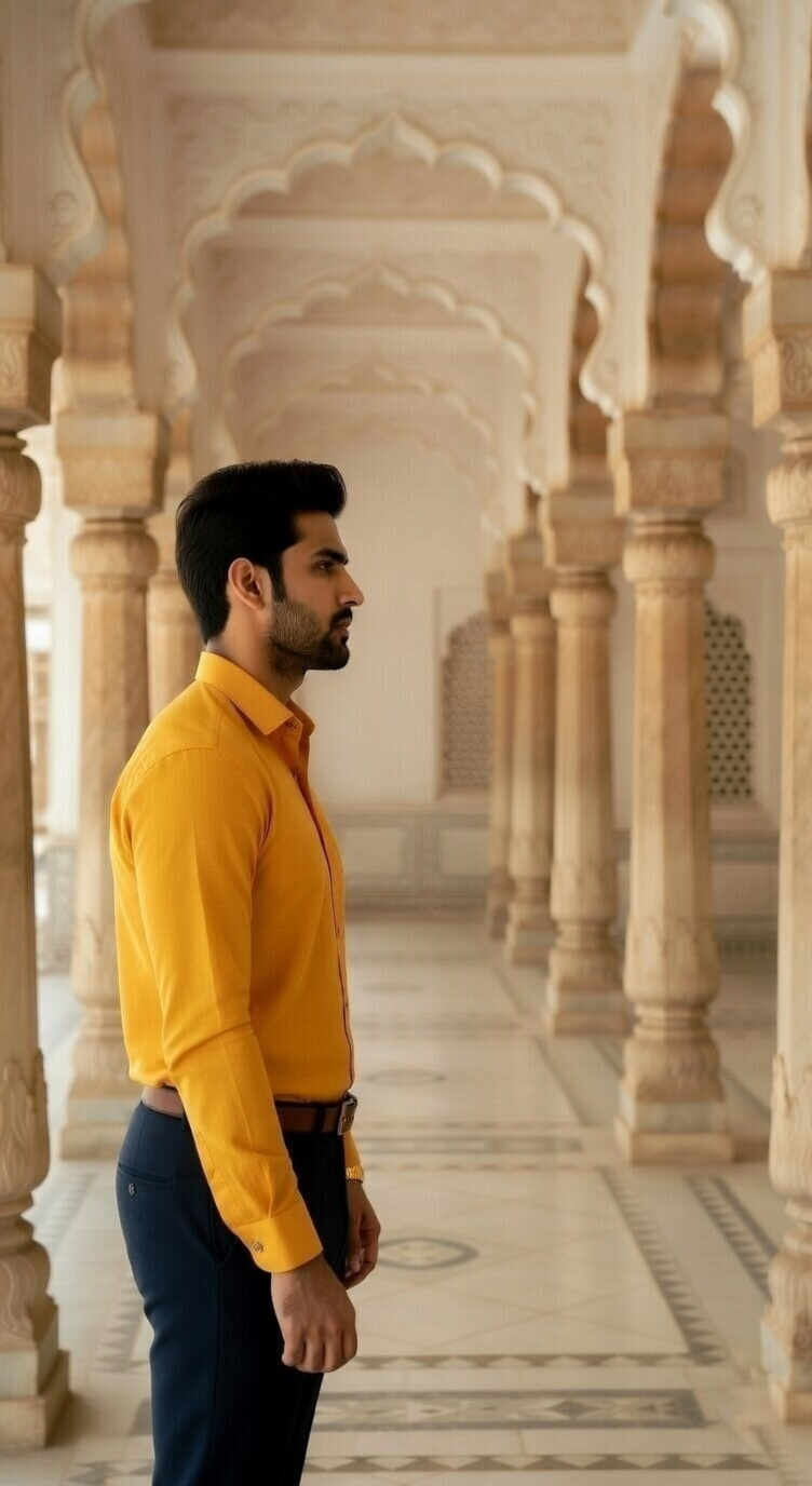 Men's Casual Long-Sleeve Linen-Blend Shirt in Mustard Gold - Image 4