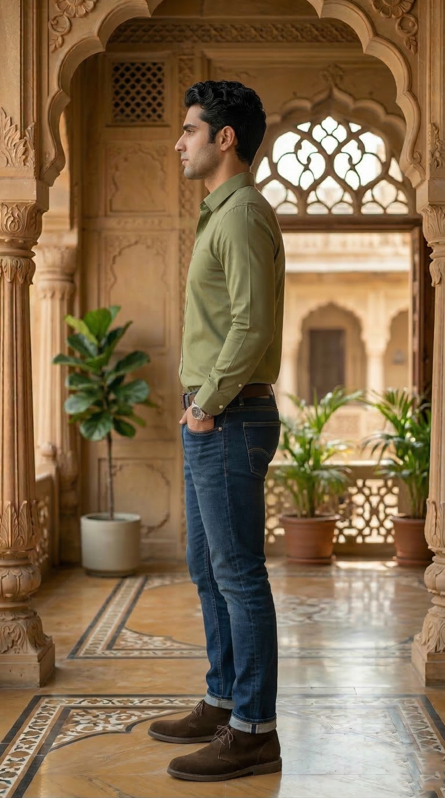 Men's Modern Olive Poplin | The Versatile Casual Essential - Image 2
