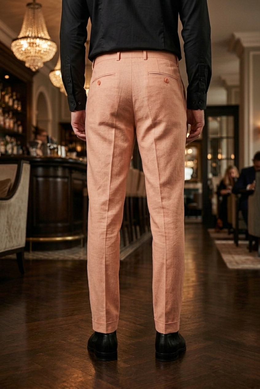 Peach Slim-Fit Premium Luxury Partywear Trousers - Image 2